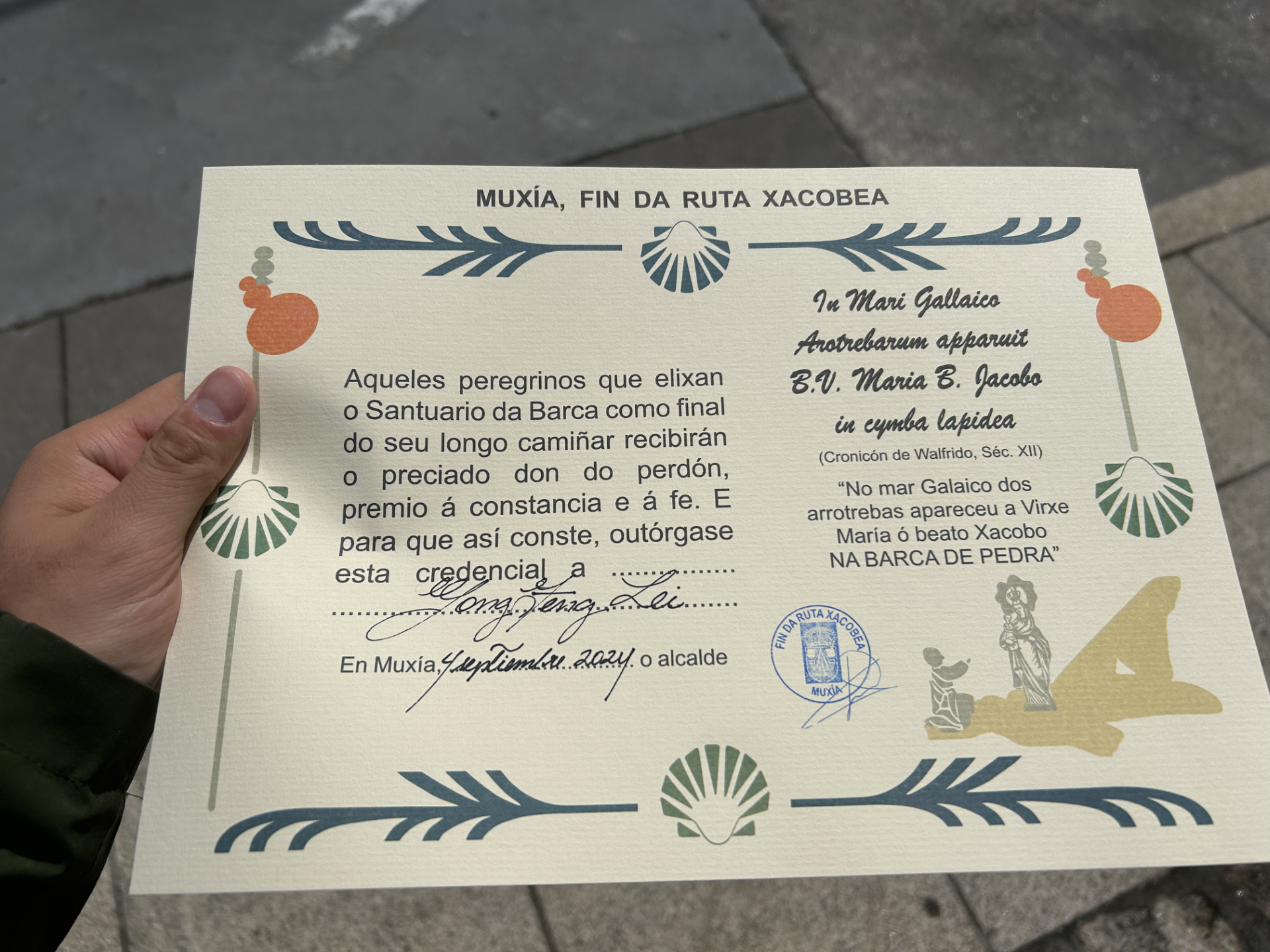 Certificate from Muxía
